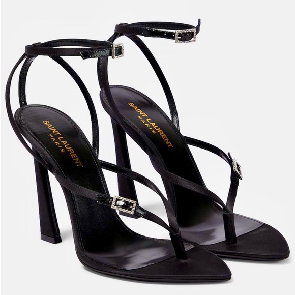 STUNNING Saint Laurent Nadja satin sandals with Crystals embellished Buckles 38 - Picture 8 of 15